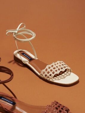 Margaux The Soleil Woven Wrap Sandals in Cream
